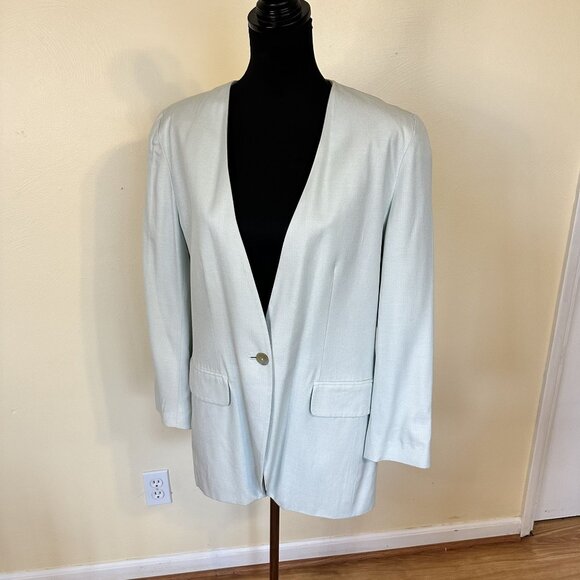 Vtg Womens Oversized Blazer Mint Green Large 12 Single Button R Russ 90s - Picture 8 of 8